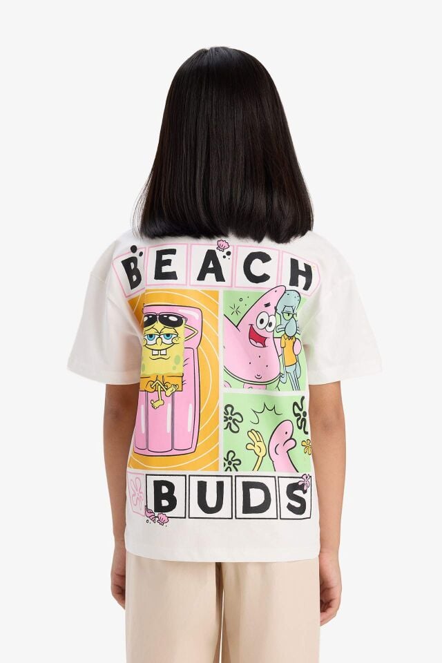 Kız Çocuk SpongeBob Relax Fit Bisiklet Yaka Sırt Baskılı Kısa Kollu Tişört