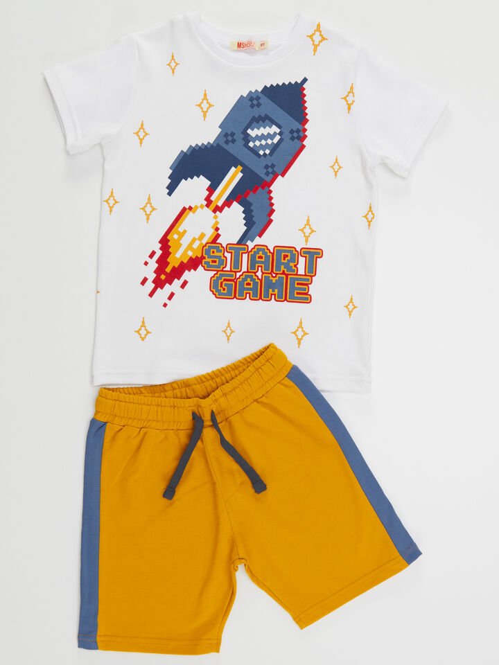 Start Erkek Çocuk T-Shirt Şort Takım 5 Y - Beyaz, Hardal
