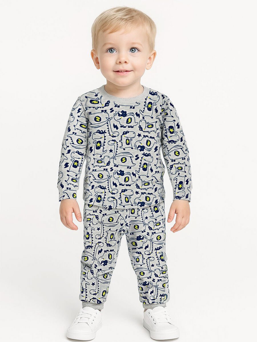 Süper Dino Erkek Bebek Gri Pijama Takımı