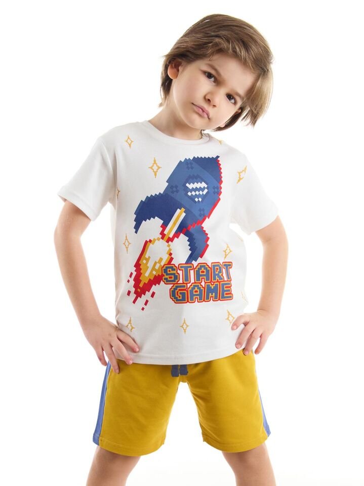 Start Erkek Çocuk T-Shirt Şort Takım 9 Y - Beyaz, Hardal