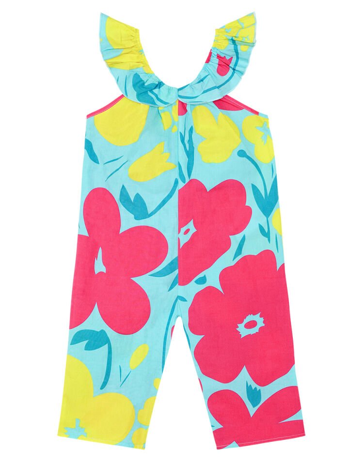 Çiçekli Bahçe Kız Çocuk Poplin Tulum