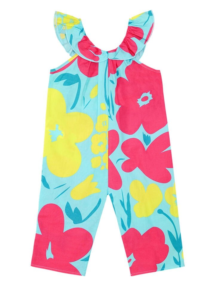 Çiçekli Bahçe Kız Çocuk Poplin Tulum