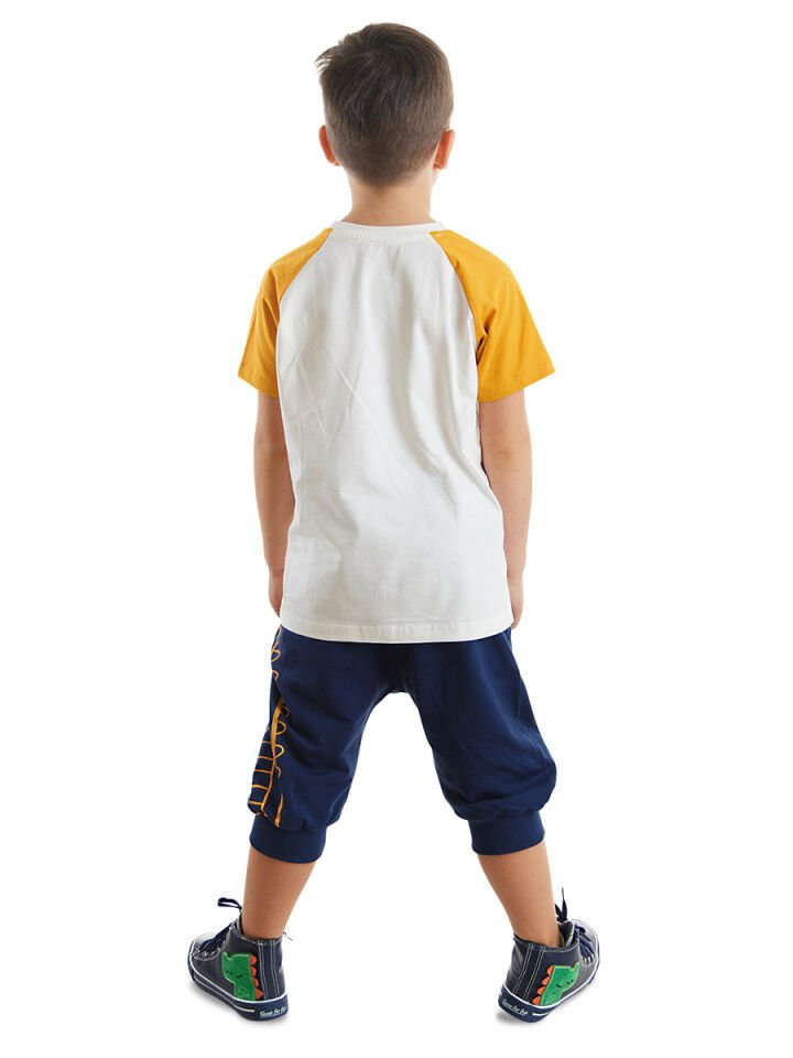 Roarsome Erkek Çocuk T-shirt Kapri Şort Takım 6 Y - Ekru, Lacivert