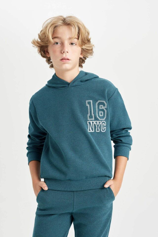 Erkek Çocuk 2'li Takım Baskılı Kapüşonlu Sweatshirt Üst Beli Lastikli Jogger Eşofman Altı