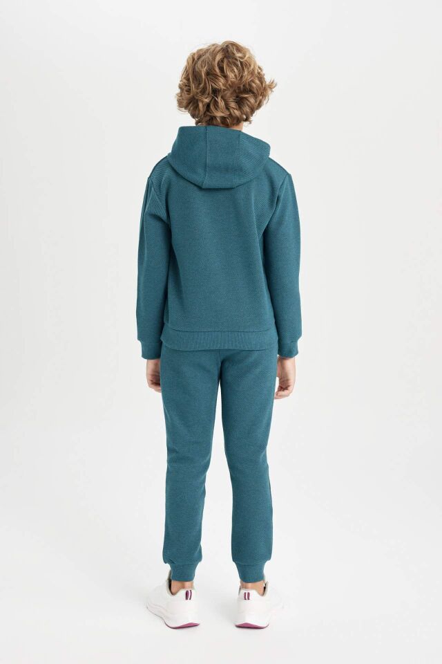 Erkek Çocuk 2'li Takım Baskılı Kapüşonlu Sweatshirt Üst Beli Lastikli Jogger Eşofman Altı