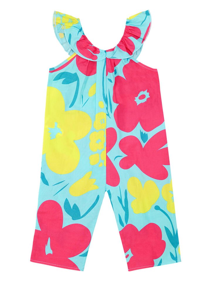 Çiçekli Bahçe Kız Çocuk Poplin Tulum 2 Y - Mavi, Pembe