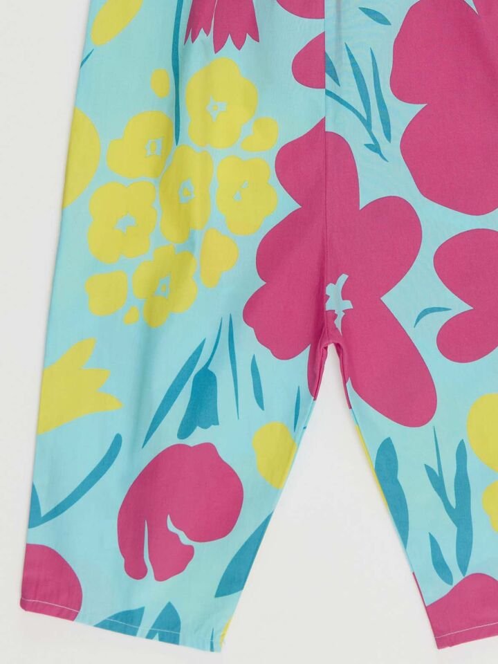 Çiçekli Bahçe Kız Çocuk Poplin Tulum 2 Y - Mavi, Pembe