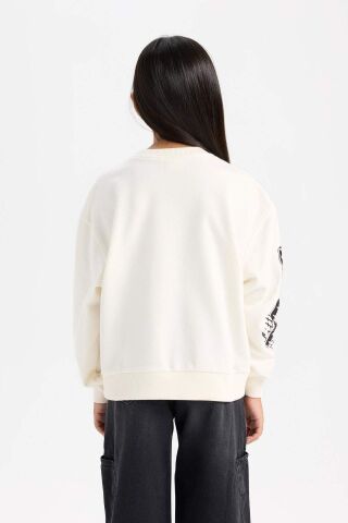 Kız Çocuk Oversize Geniş Kalıp Bisiklet Yaka Baskılı Sweatshirt