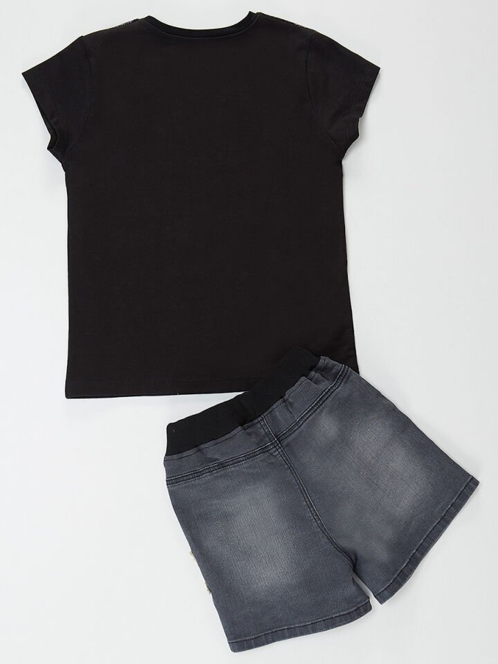 Party Kız Çocuk T-shirt Denim Şort Takım