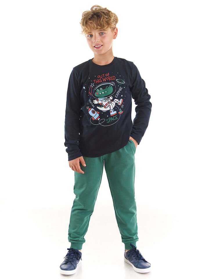 Astronot Timsah Erkek Çocuk T-shirt Pantolon Takım 6 Y - Gri, Siyah