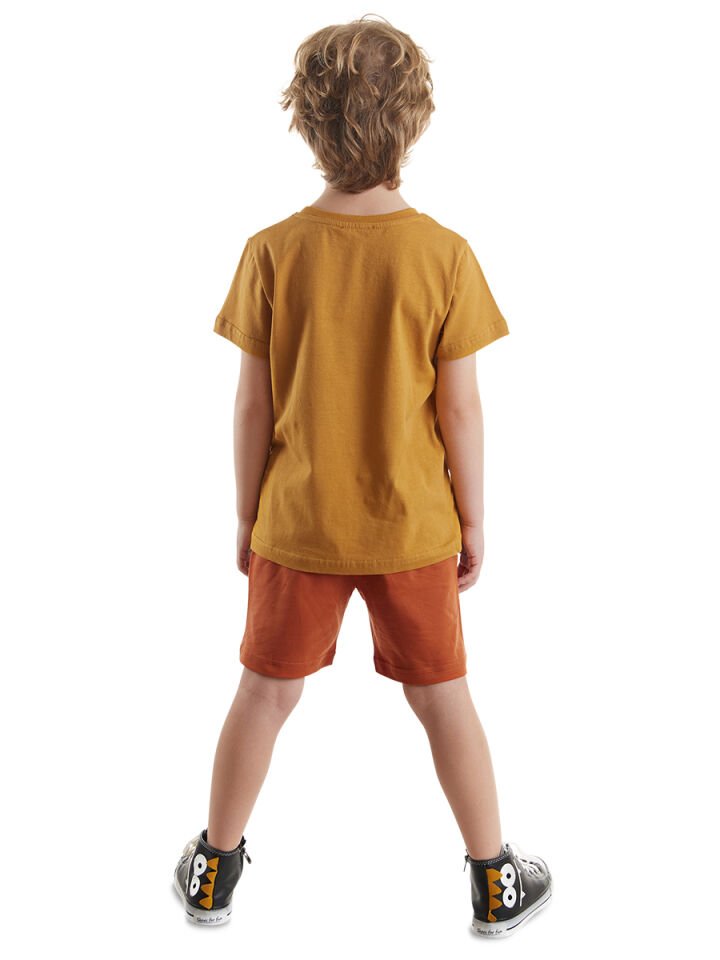 Super Tiger Erkek Çocuk T-shirt Şort Takım 2 Y - Hardal, Kiramit