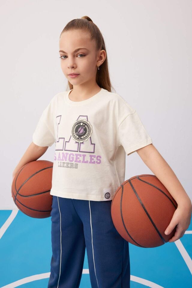 Kız Çocuk NBA Los Angeles Lakers Bisiklet Yaka Kısa Kollu Tişört