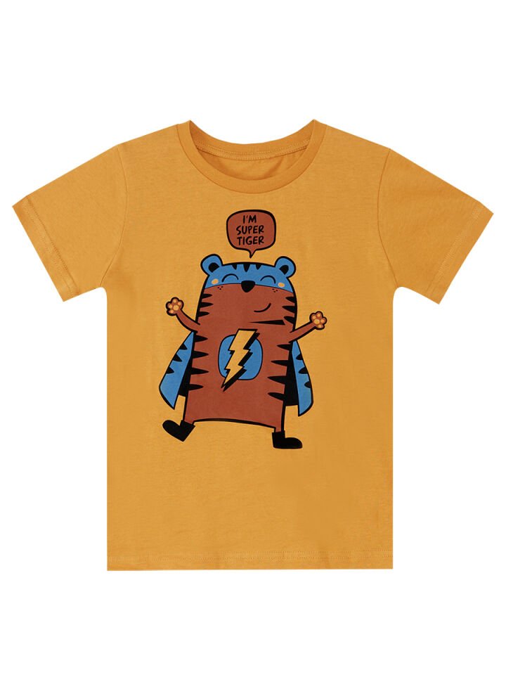 Super Tiger Erkek Çocuk T-shirt Şort Takım 5 Y - Hardal, Kiramit