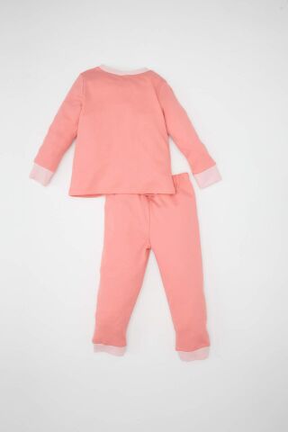 Kız Bebek Pijama Takımı Bisiklet Yaka Baskılı Uzun Kollu Üst Beli Lastikli Alt