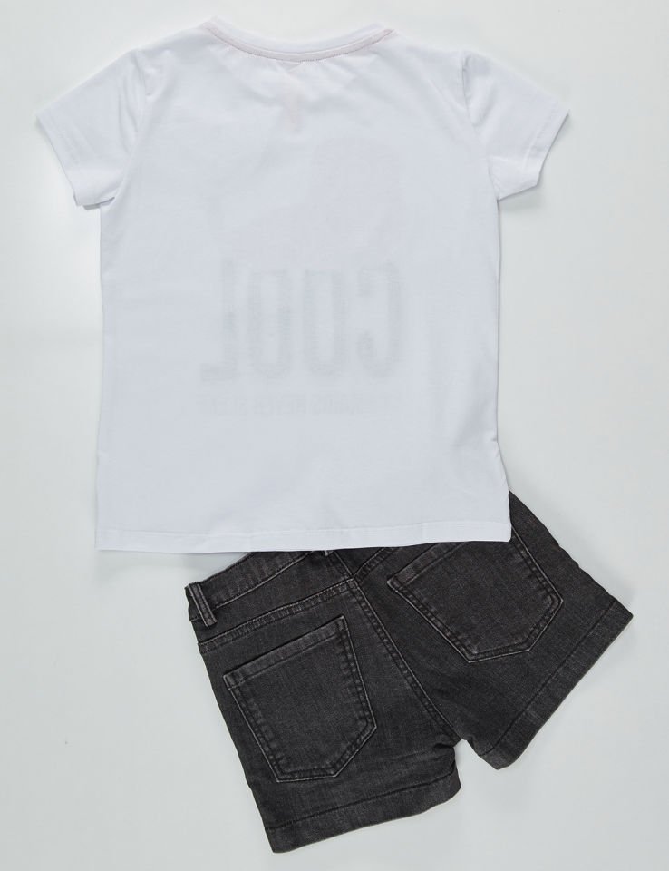 Cool Mermaid Kız Çocuk T-shirt Denim Şort Takım 4 Y - Siyah Beyaz