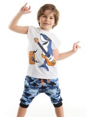 Köpekbalığı Erkek Çocuk T-shirt Kapri Şort Takım 6 Y - Mavi, Beyaz