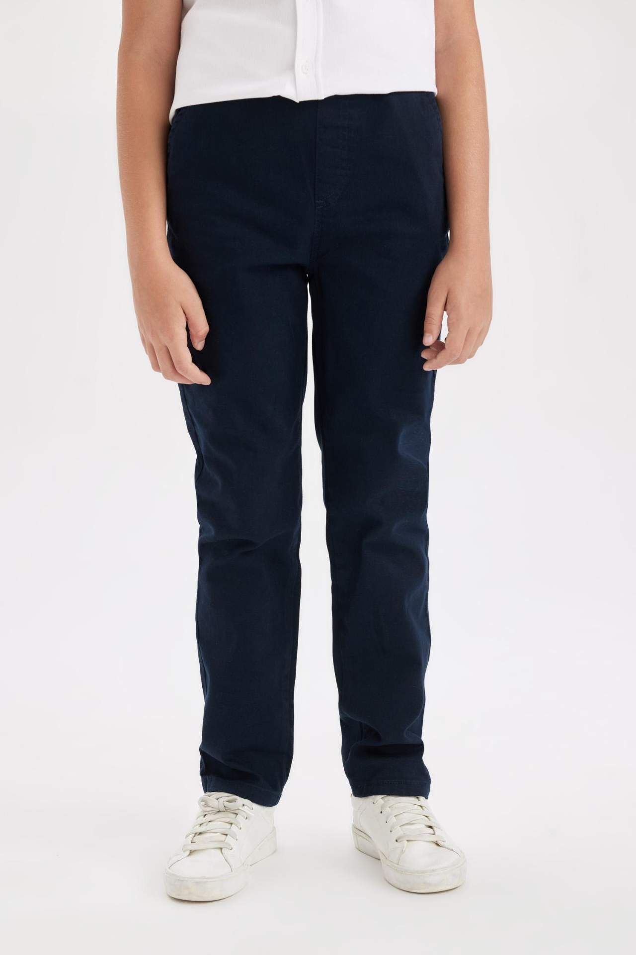 Erkek Çocuk Düz Paça Beli Lastikli Cepli Lacivert Basic Düz Gabardin Okul Pantolonu