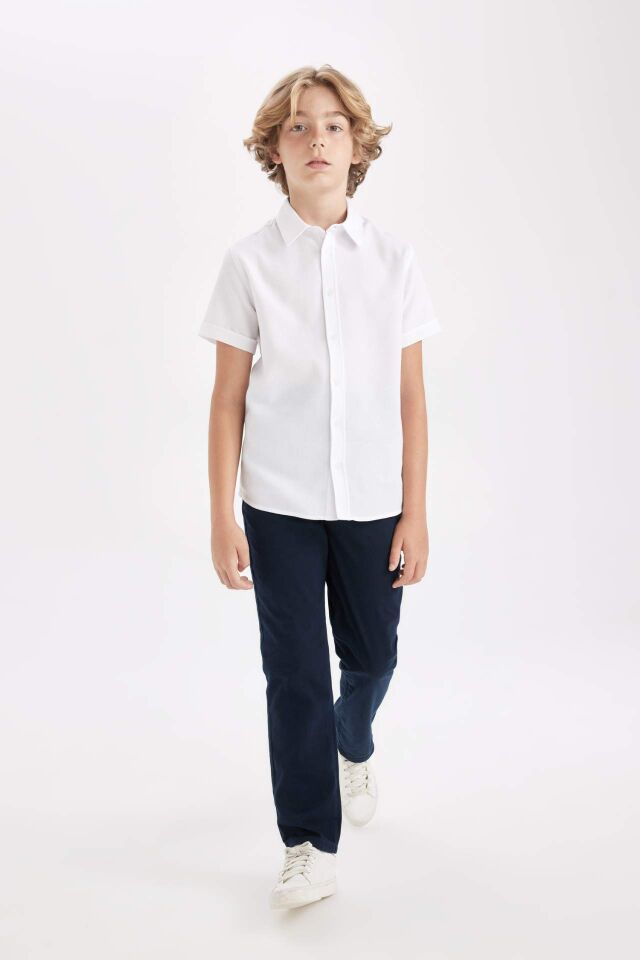 Erkek Çocuk Düz Paça Beli Lastikli Cepli Lacivert Basic Düz Gabardin Okul Pantolonu