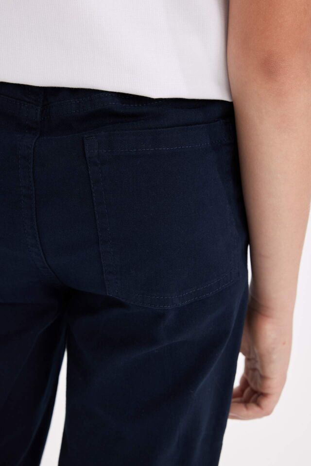 Erkek Çocuk Düz Paça Beli Lastikli Cepli Lacivert Basic Düz Gabardin Okul Pantolonu