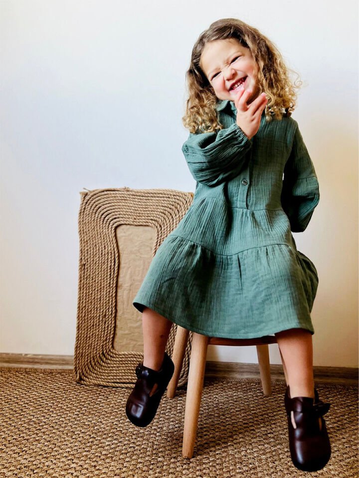 Müslin Kız Çocuk Elbise 7-8Y - Haki