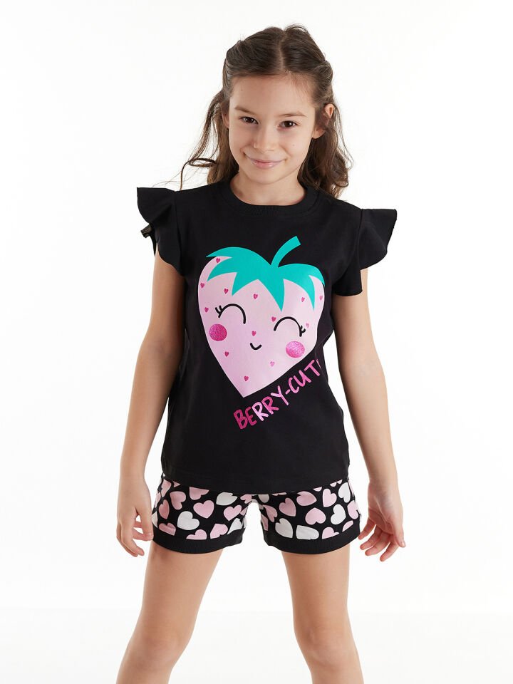 Berry Cute Kız Çocuk T-shirt Şort Takım 4 Y - Siyah, Pembe