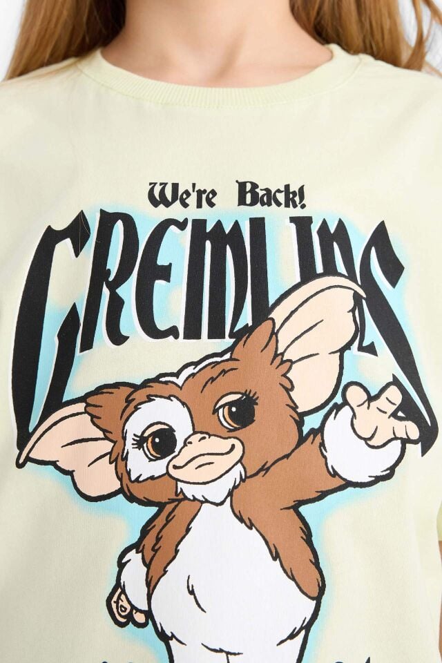 Kız Çocuk Gremlins Oversize Geniş Kalıp Bisiklet Yaka Kısa Kollu Tişört