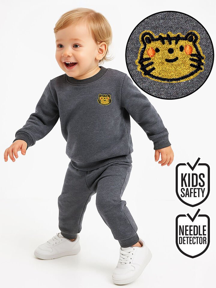 Kedi Erkek Bebek Koyu Gri Eşofman Takım 12-18 M - Gri