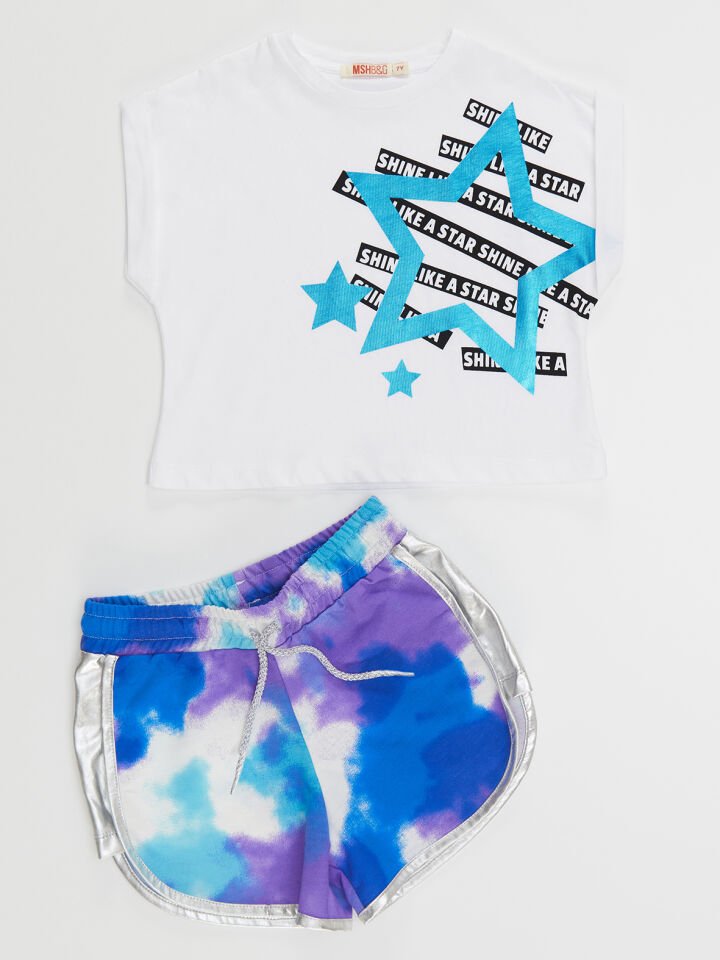Mavi Yıldız Kız Çocuk T-Shirt Şort Takım 5 Y - Beyaz, Mor