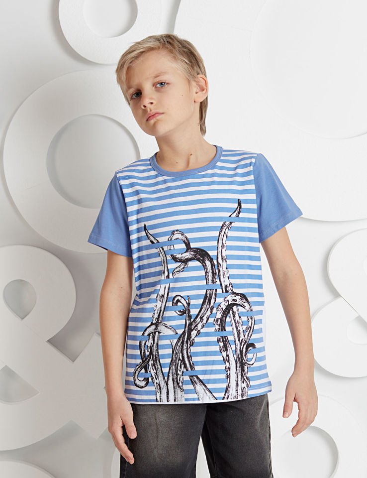 Octopus Erkek Çocuk T-Shirt 9 Y - Mavi&Beyaz&Siyah