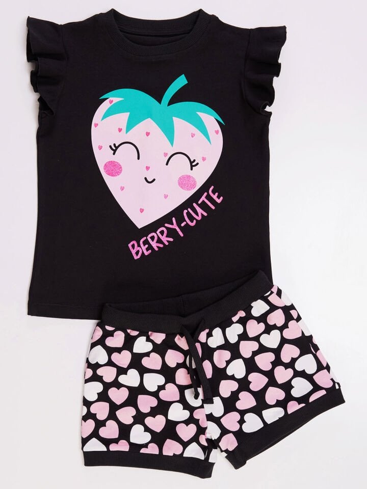 Berry Cute Kız Çocuk T-shirt Şort Takım 6 Y - Siyah, Pembe