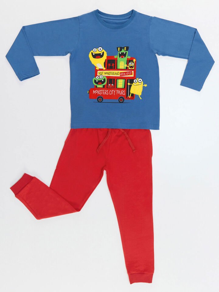 Monster Tours Erkek Çocuk T-shirt Pantolon Takım 4 Y - Lacivert, Kırmızı