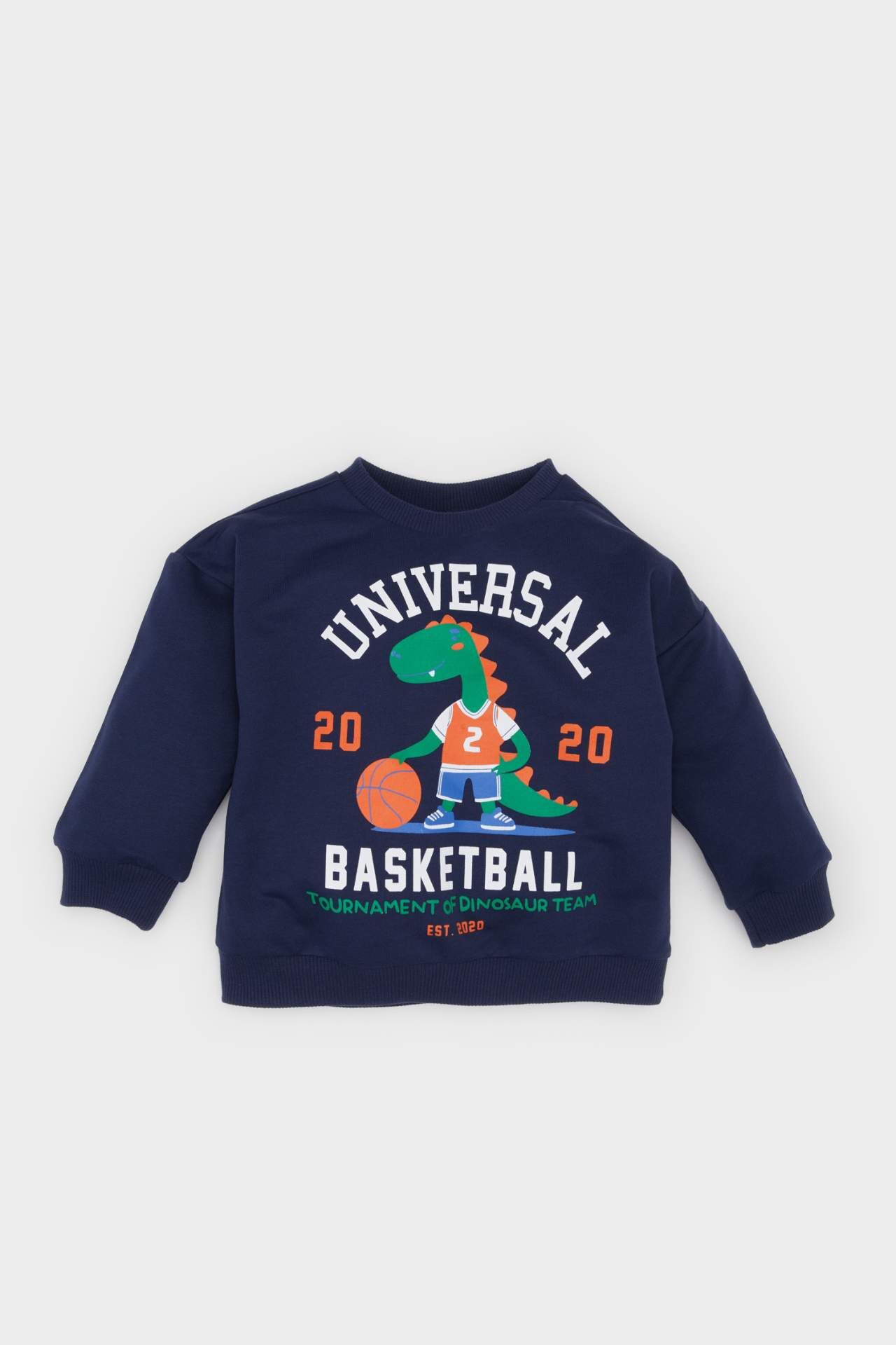 Erkek Bebek Bisiklet Yaka Dinazor Baskılı Sweatshirt