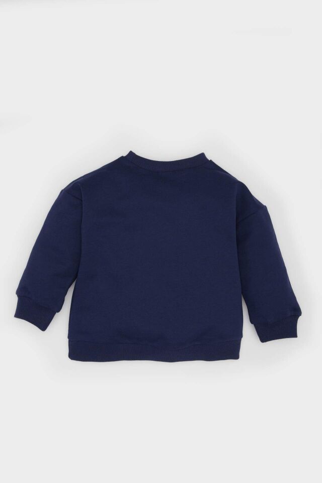 Erkek Bebek Bisiklet Yaka Dinazor Baskılı Sweatshirt