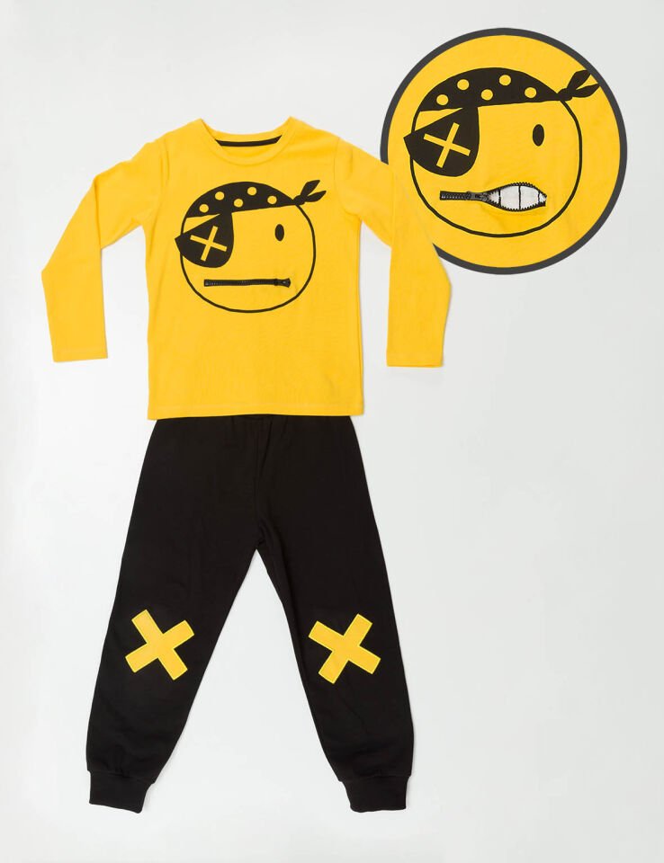 Korsan Emoji Erkek Çocuk T-shirt Pantolon Takım 6 Y - Sarı Siyah