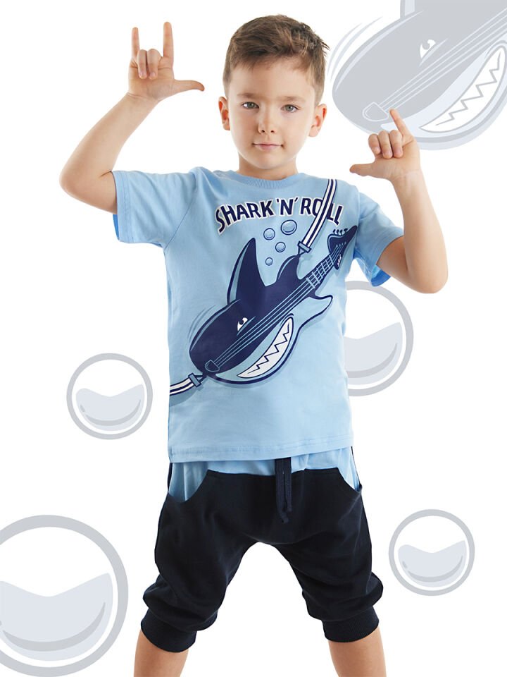 Shark'n Roll Erkek Çocuk T-shirt Kapri Şort Takım 6 Y - Mavi, Lacivert