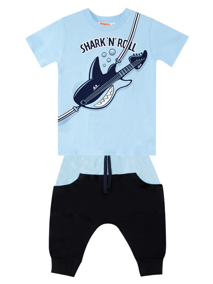 Shark'n Roll Erkek Çocuk T-shirt Kapri Şort Takım 6 Y - Mavi, Lacivert