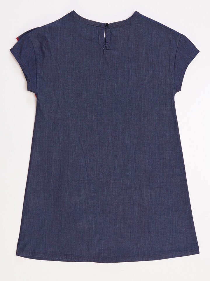 Çiçek Baskılı Kız Çocuk Denim Elbise