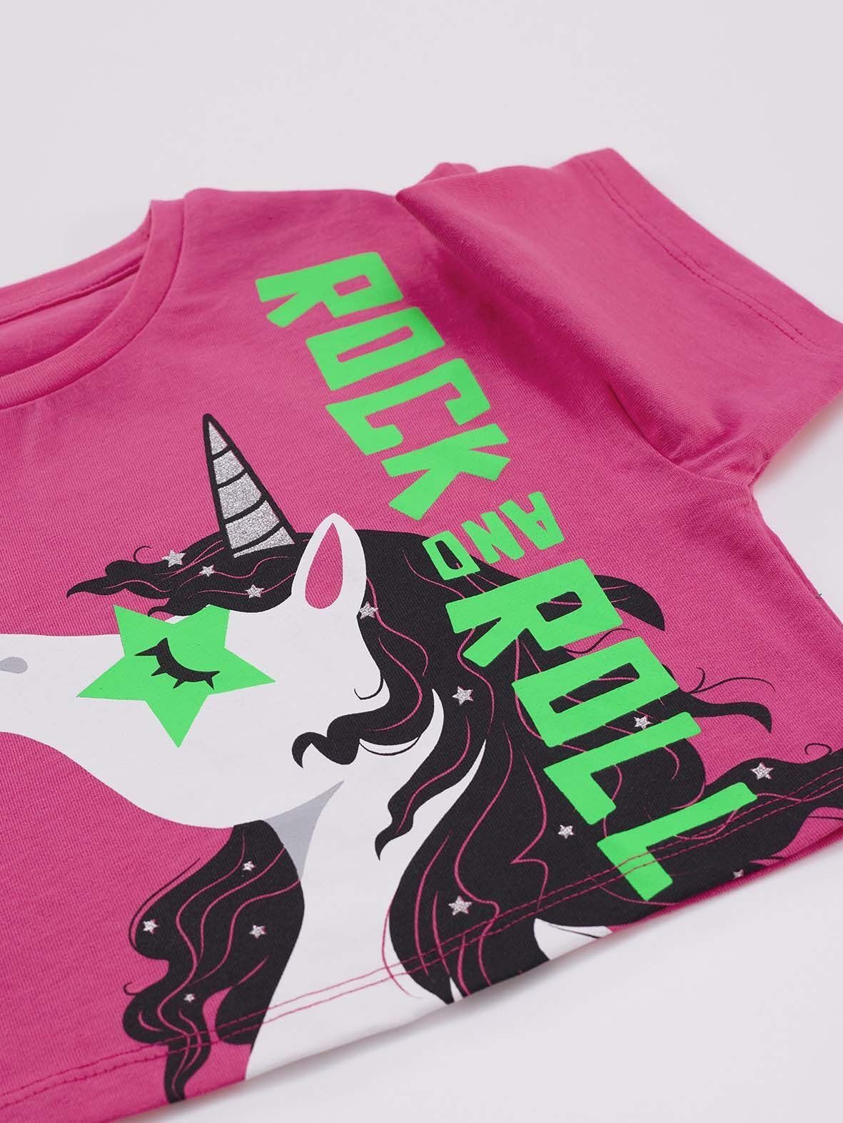 R&R Unicorn Kız Çocuk T-shirt Kapri Şort Takım