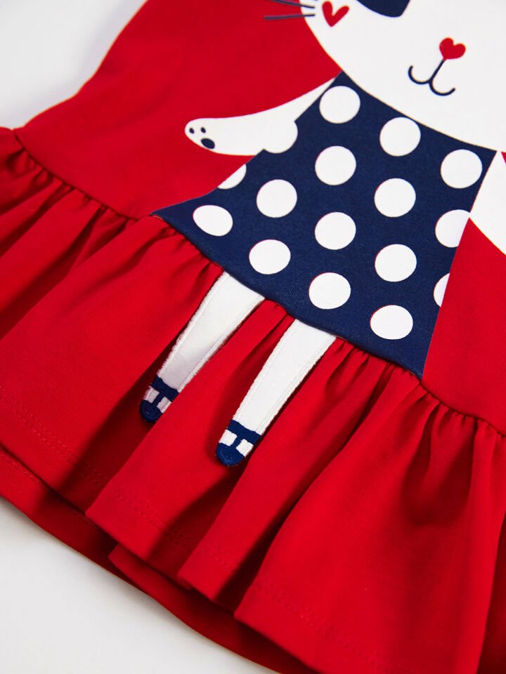 Denizci Kedi Kız Çocuk Tunik Tayt Takım 2 Y - Kırmızı, Lacivert
