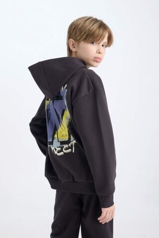 Erkek Çocuk Oversize Geniş Kalıp Sırt Baskılı Kapüşonlu Sweatshirt