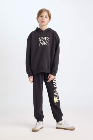 Erkek Çocuk Oversize Geniş Kalıp Sırt Baskılı Kapüşonlu Sweatshirt