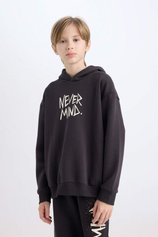 Erkek Çocuk Oversize Geniş Kalıp Sırt Baskılı Kapüşonlu Sweatshirt