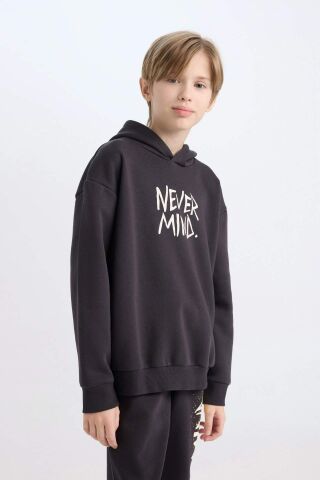 Erkek Çocuk Oversize Geniş Kalıp Sırt Baskılı Kapüşonlu Sweatshirt