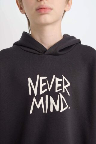 Erkek Çocuk Oversize Geniş Kalıp Sırt Baskılı Kapüşonlu Sweatshirt