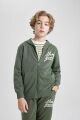 Erkek Çocuk Kapüşonlu Baskılı Fermuarlı Sweatshirt