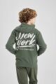 Erkek Çocuk Kapüşonlu Baskılı Fermuarlı Sweatshirt