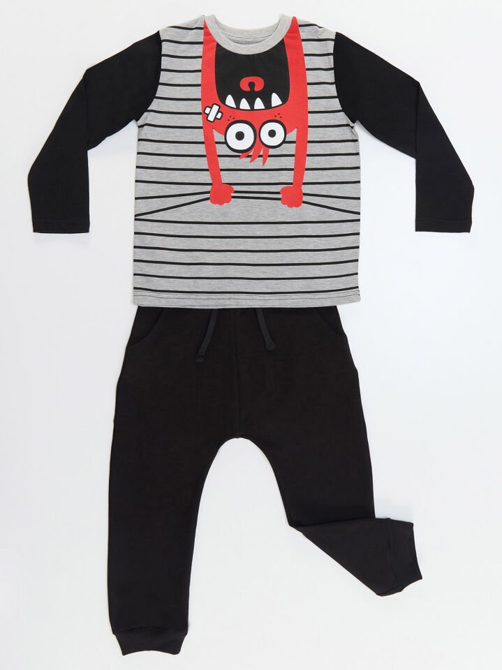 Sarkan Canavar Erkek Çocuk T-shirt Pantolon Takım 2 Y - Gri, Siyah