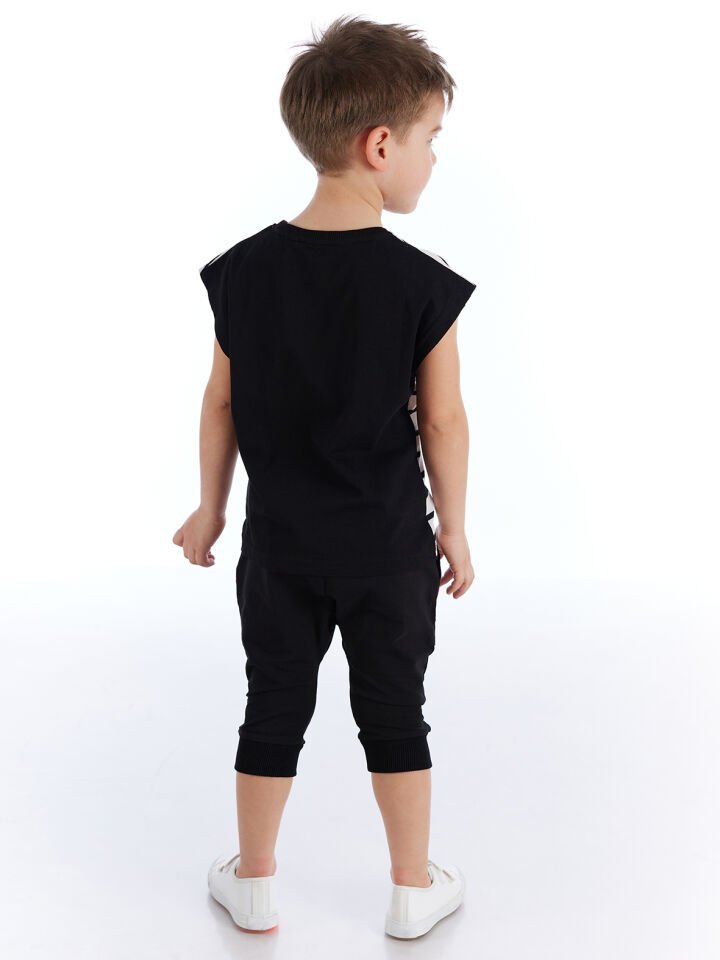 Denizci Erkek Çocuk T-shirt Kapri Şort Takım 2 Y - Siyah, beyaz