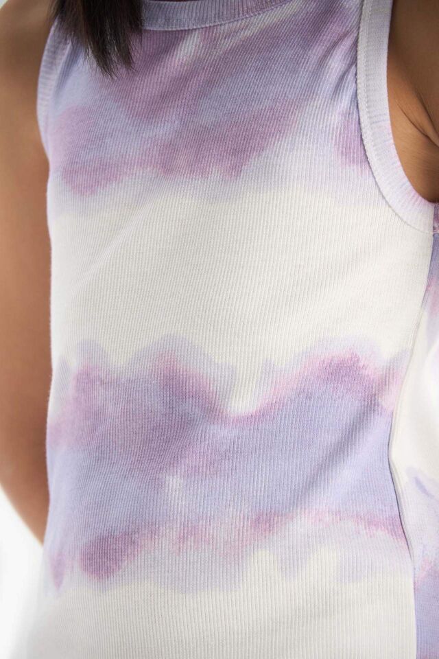 Kız Çocuk Batik Desenli Fitilli Kaşkorse Kolsuz Elbise