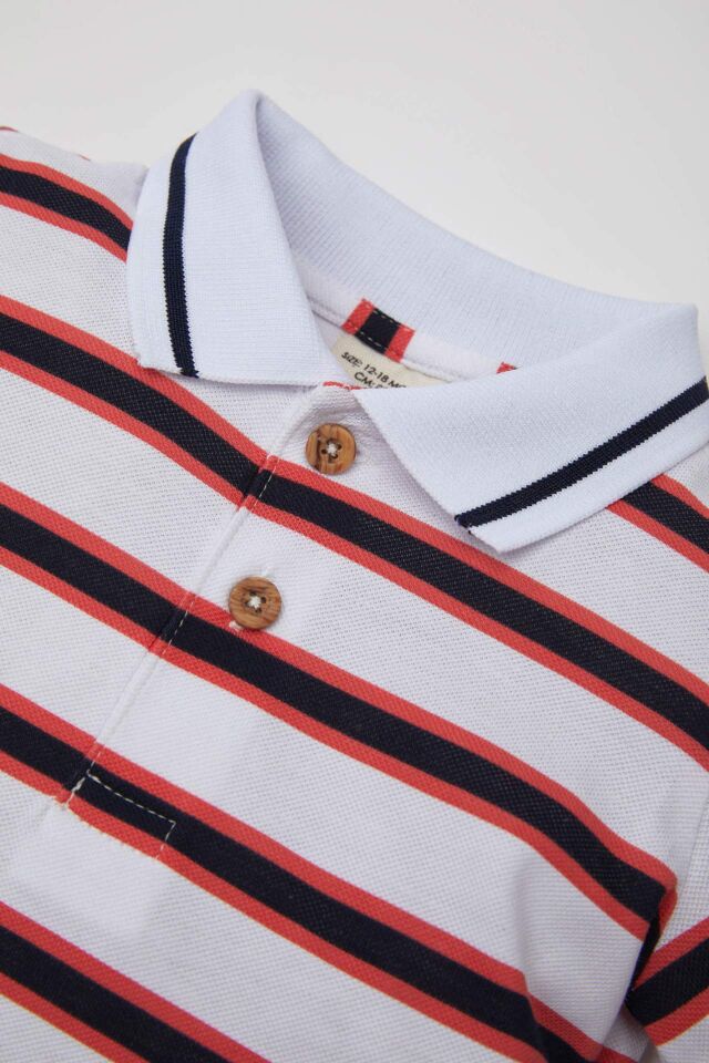 Erkek Bebek Çizgili Pike Kısa Kollu Polo Tişört